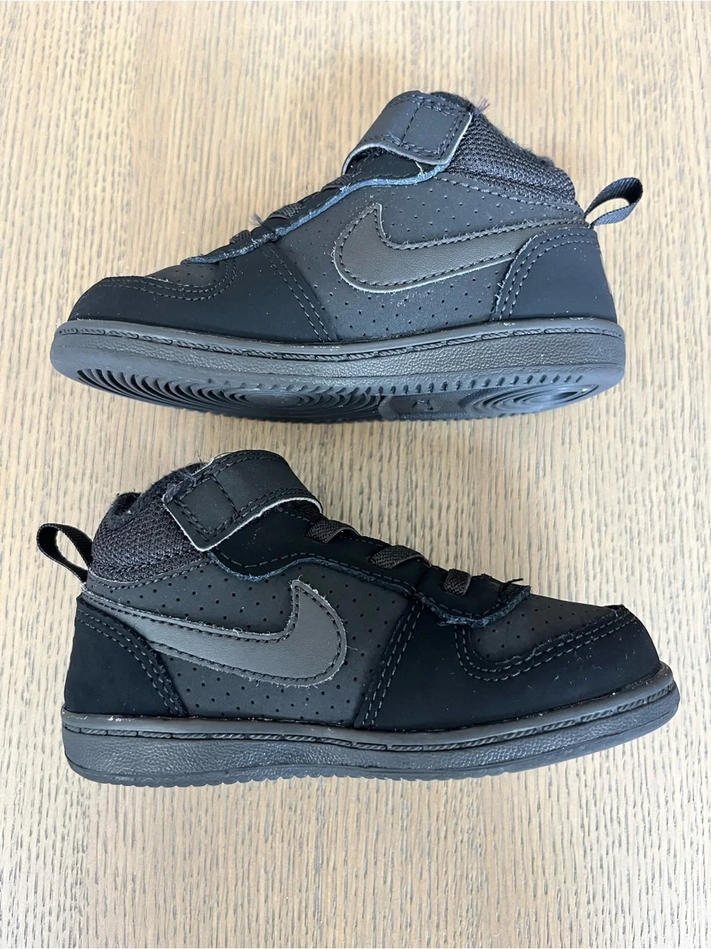 Nike Kids Black High-Top Sneakers with Hook-and-Loop Strap